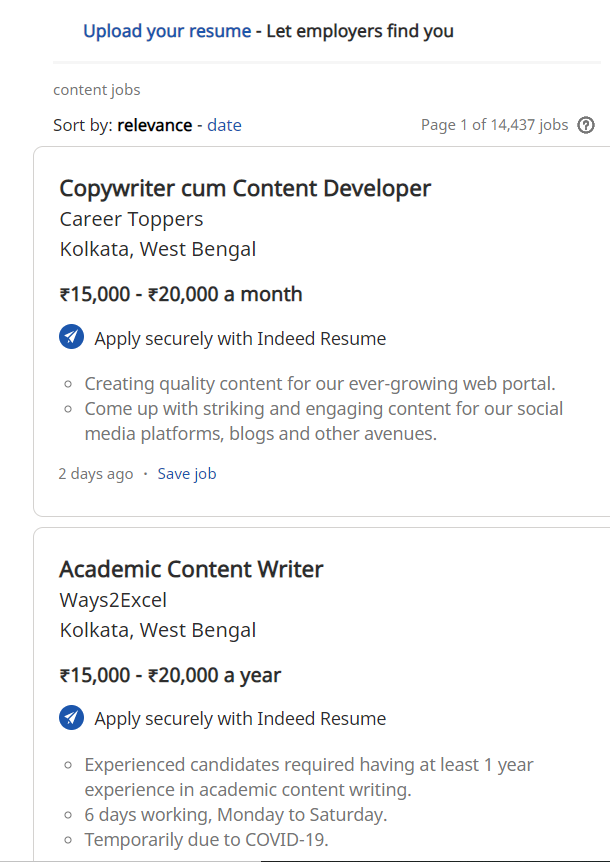 content writer job description